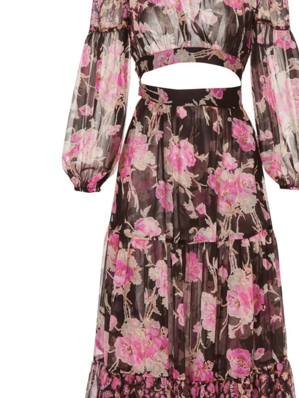 Misa Los Angeles Black Maxi Dress with Pink Floral Print Charlotta